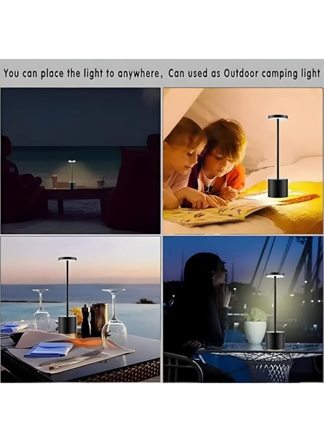 Zentora LED Table Lamp, Rechargeable Battery Operated, Touch Control, 3 Color Stepless Dimmable Desk Light, Modern Nightstand Bedside Lamp (BLACK)) - Image 3